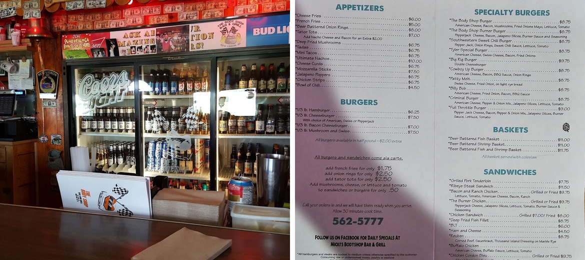 Micki's Bodyshop Bar & Grill Menu