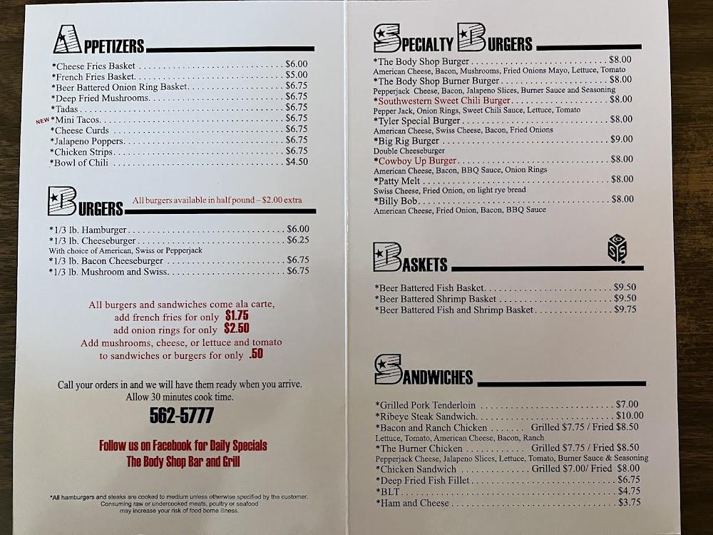 Micki's Bodyshop Bar & Grill Menu image 2